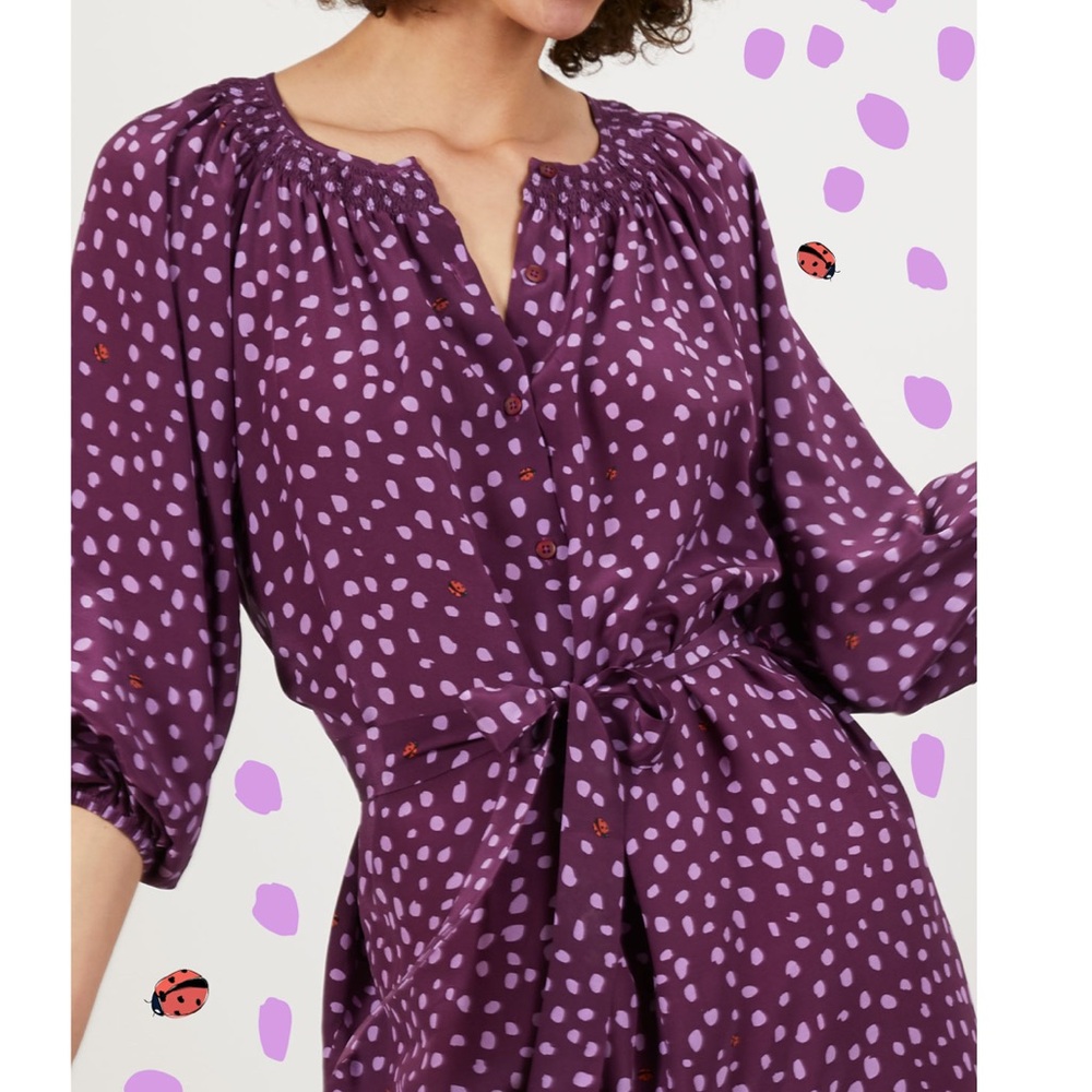 Tucker Ladybug Purple Midi Dress 100% Silk